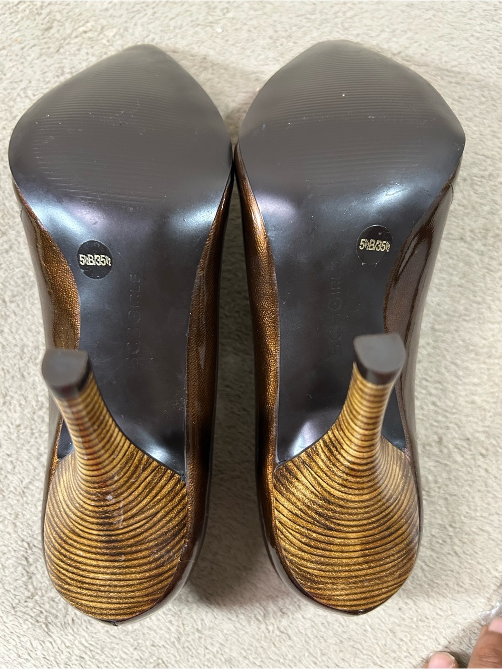 BCBGirls Womens 5.5B Bronze Brown Patent Pointed Toe Pumps Stiletto Heels - Picture 4 of 9